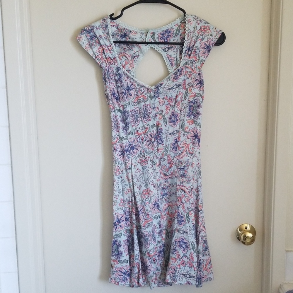 Pins and Needles lace up blue floral dress